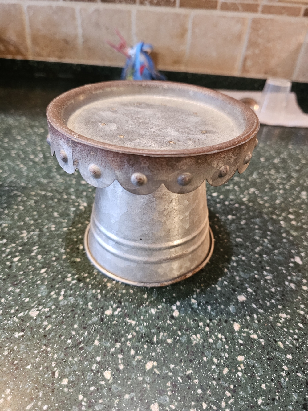 Hobby Lobby Metal Pedestal Candle Holder in Silver and Rust